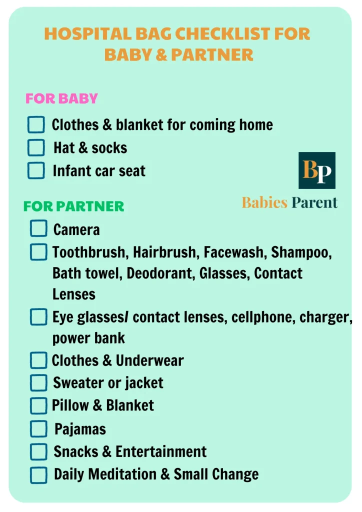 Hospital bag checklist for baby & partner