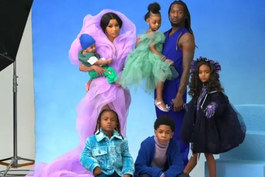 Cardi B and Offset with their children in Essence Magazine