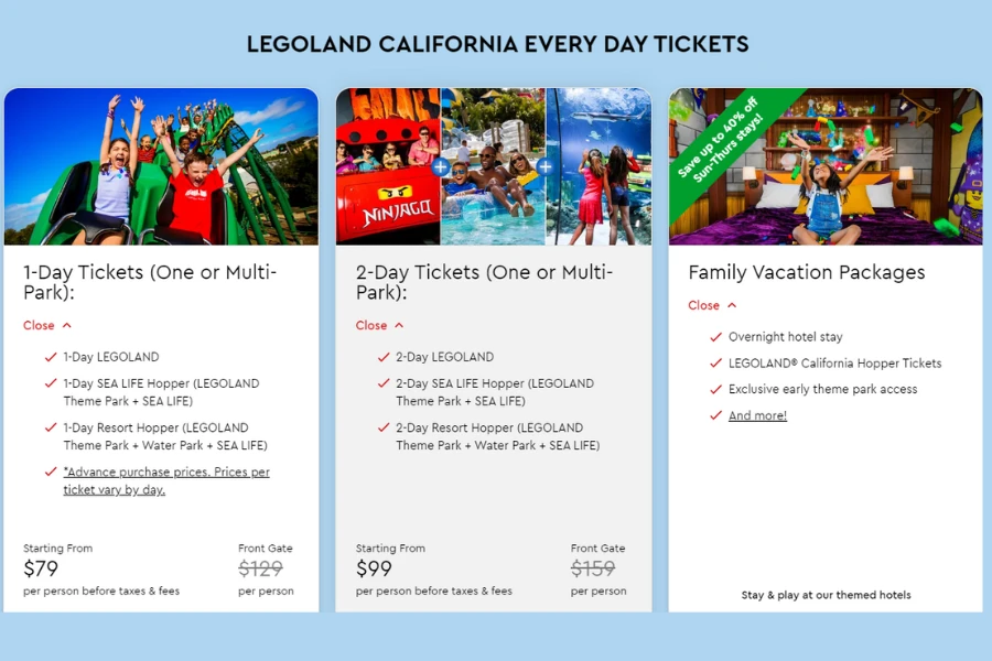 LEGOLAND California every day tickets