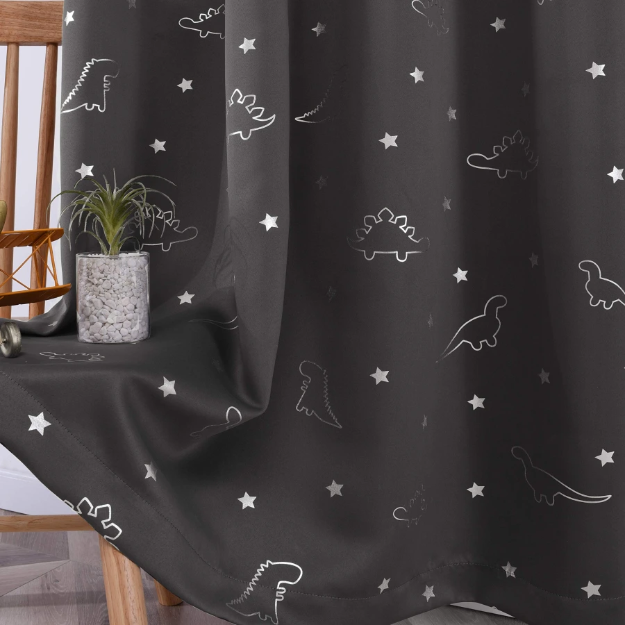 LORDTEX Dinosaur and Star Foil Print Blackout Curtains for Kids Room