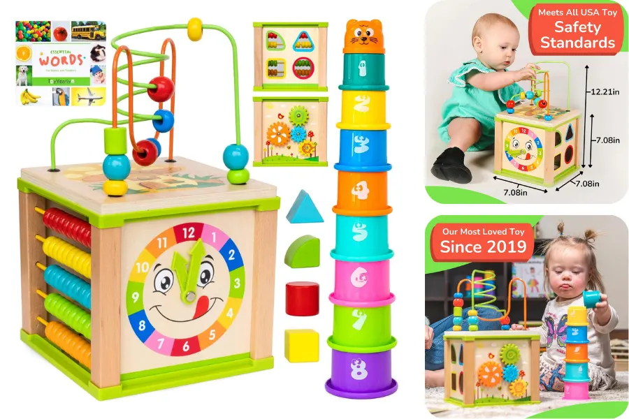 Toyventive Montessori Wooden Activity Cube Toy