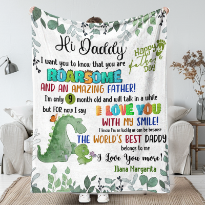 Personalized 60x80in Sherpa Blanket – Dinosaur Daddy