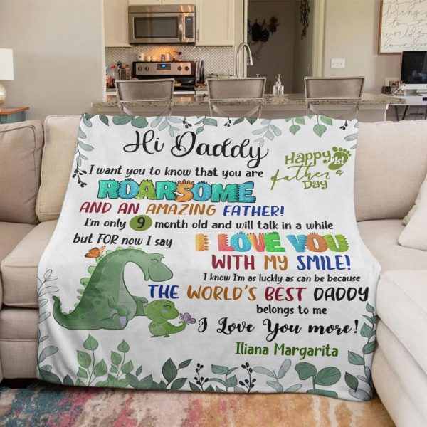 Personalized 60x80in Sherpa Blanket – Dinosaur Daddy