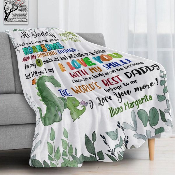 Personalized 60x80in Sherpa Blanket – Dinosaur Daddy