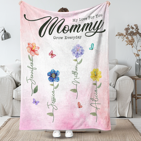 Personalized Birthflower and Name 60x80in Fleece Blanket – A Heartwarming Gift