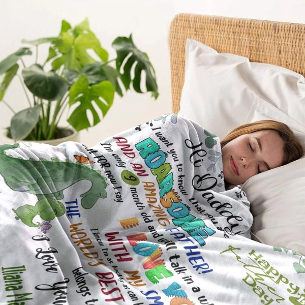 Personalized 60x80in Sherpa Blanket – Dinosaur Daddy