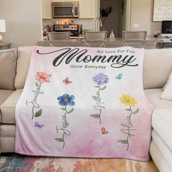 Personalized Birthflower and Name 60x80in Fleece Blanket – A Heartwarming Gift