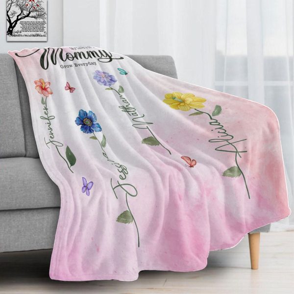 Personalized Birthflower and Name 60x80in Fleece Blanket – A Heartwarming Gift