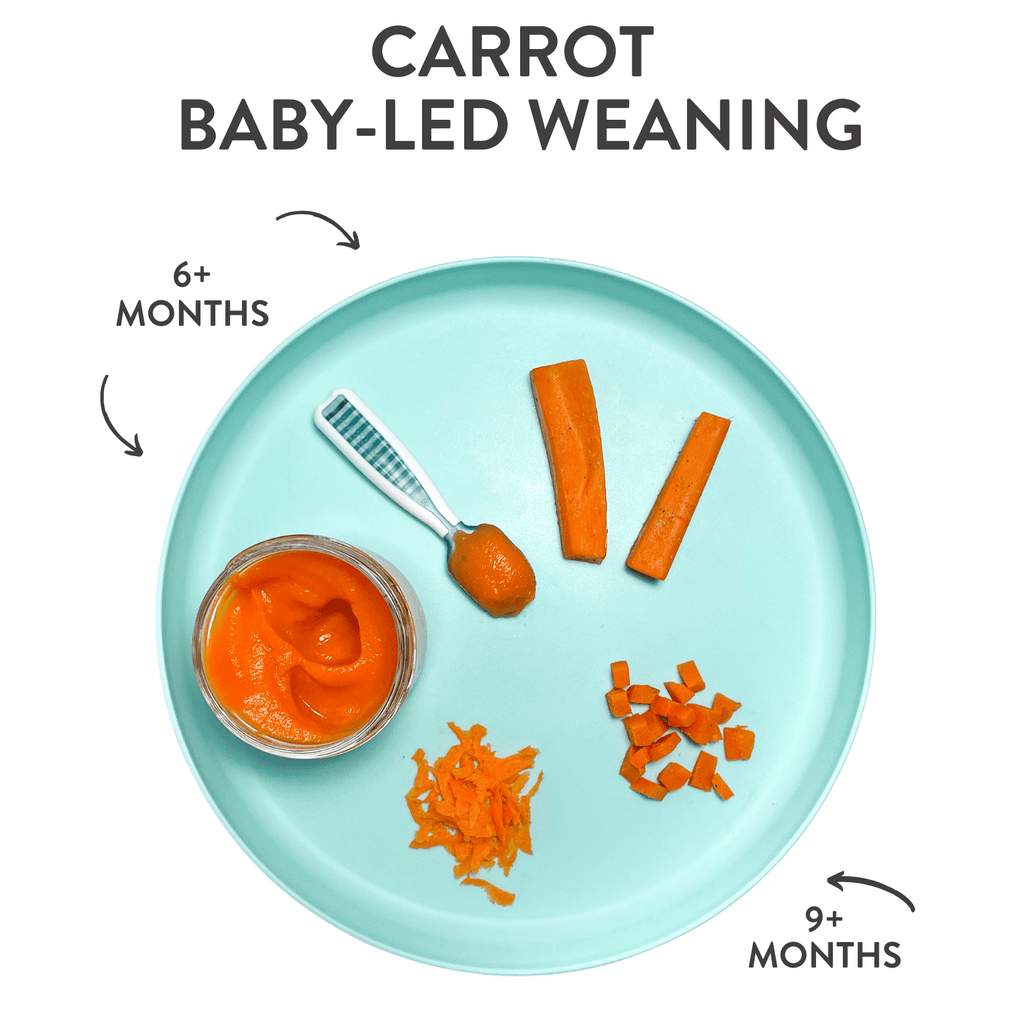 Carrot strips prepared for baby-led weaning