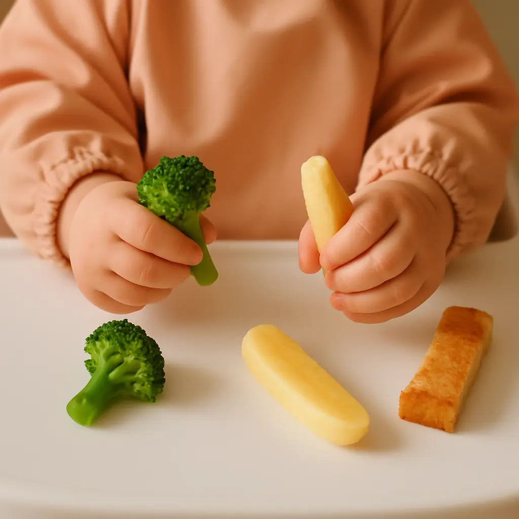 Illustration of baby-led weaning first foods